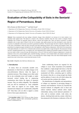 Evaluation of the Collapsibility of Soils in the Semiarid Region of Pernambuco, Brazil