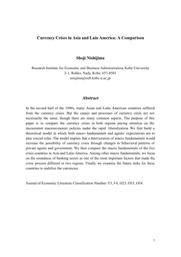 Currency Crises in Asia and Lain America: a Comparison Shoji