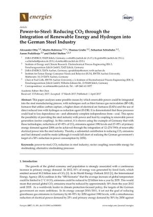 Reducing CO2 Through the Integration of Renewable Energy and Hydrogen Into the German Steel Industry