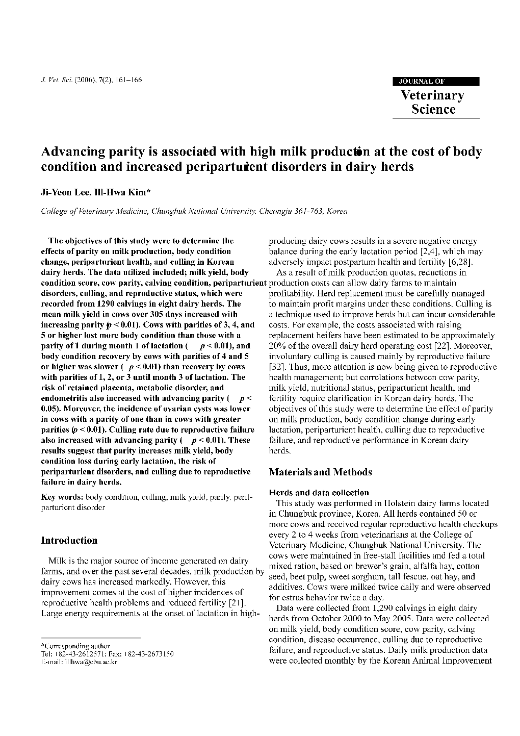 Veterinary Science Advancing Parity Is Associated with High Milk