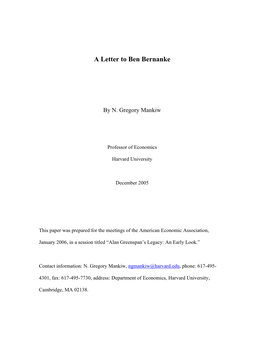 A Letter to Ben Bernanke