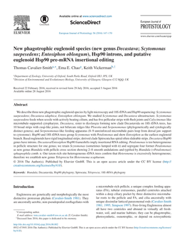 New Phagotrophic Euglenoid Species (New Genus Decastava; Scytomonas