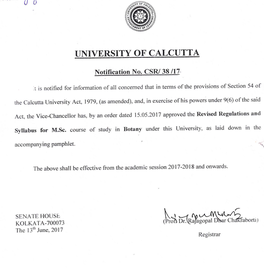 M.Sc. Regulations and Syllabus in BOTANY University of Calcutta 2017