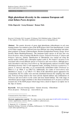 High Photobiont Diversity in the Common European Soil Crust Lichen Psora Decipiens