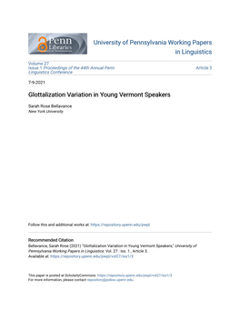 Glottalization Variation in Young Vermont Speakers