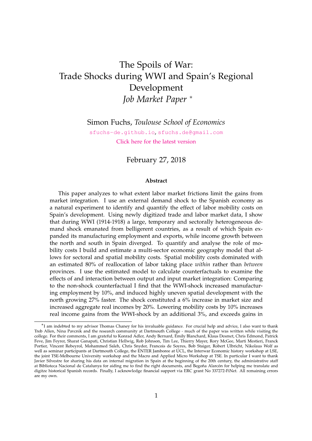 The Spoils of War: Trade Shocks During WWI and Spain's Regional