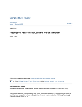 Preemption, Assassination, and the War on Terrorism
