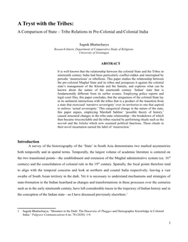 A Tryst with the Tribes: a Comparison of State – Tribe Relations in Pre-Colonial and Colonial India