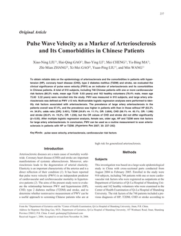 Pulse Wave Velocity As a Marker of Arteriosclerosis and Its Comorbidities in Chinese Patients