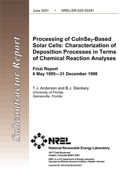 Processing of Cuinse2-Based Solar Cells: Characterization of Deposition Processes in Terms of Chemical Reaction Analyses