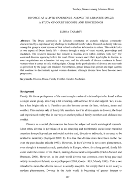 DIVORCE AS a LIVED EXPERIENCE AMONG the LEBANESE DRUZE: a STUDY of COURT RECORDS and PROCEEDINGS LUBNA TARABEY Background Family