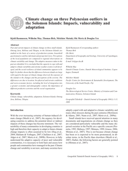 Climate Change on Three Polynesian Outliers in the Solomon