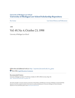 Vol. 49, No. 4, October 23, 1998 University of Michigan Law School