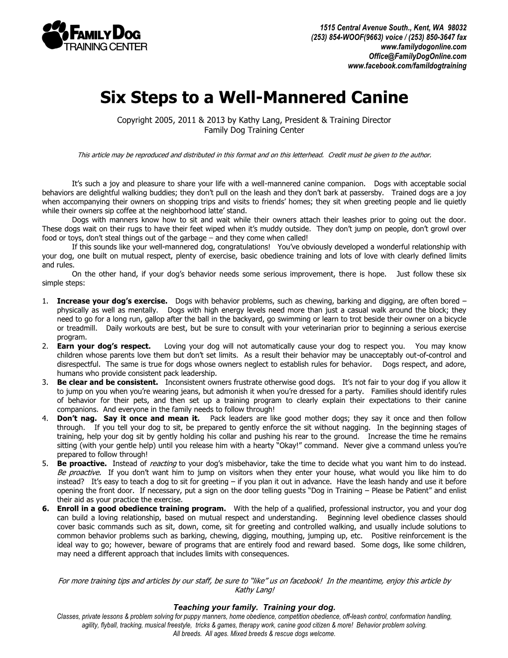 Six Steps to a Well Mannered Canine