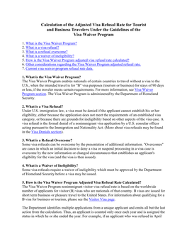 Calculation of the Adjusted Visa Refusal Rate for Tourist and Business Travelers Under the Guidelines of the Visa Waiver Program