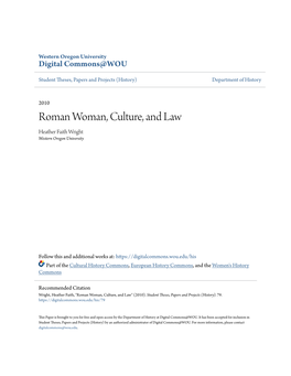 Roman Woman, Culture, and Law Heather Faith Wright Western Oregon University