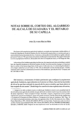 Notas Sobre El Cortijo Del Algarbejo De Alcalá De Guadaira Y El Retablo De Su Capilla