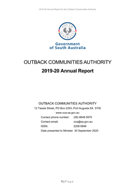 OUTBACK COMMUNITIES AUTHORITY 2019-20 Annual Report