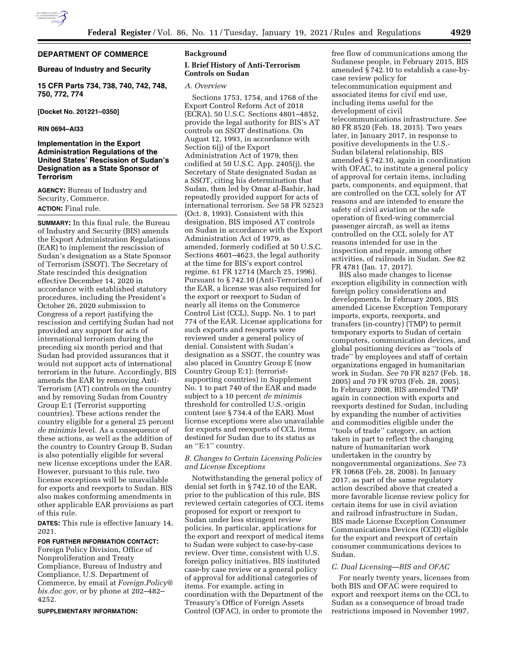 Federal Register/Vol. 86, No. 11/Tuesday, January 19, 2021