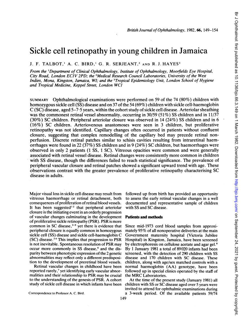 Sickle Cell Retinopathy in Young Children in Jamaica