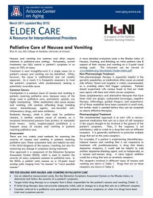 Palliative Care of Nausea and Vomiting Ellyn M