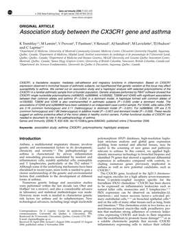 Association Study Between the CX3CR1 Gene and Asthma