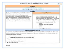1St Grade Social Studies Parent Guide