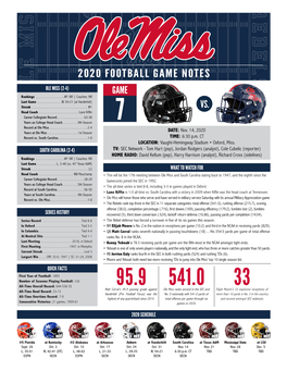 2020 FOOTBALL GAME NOTES OLE MISS (2-4) GAME Rankings
