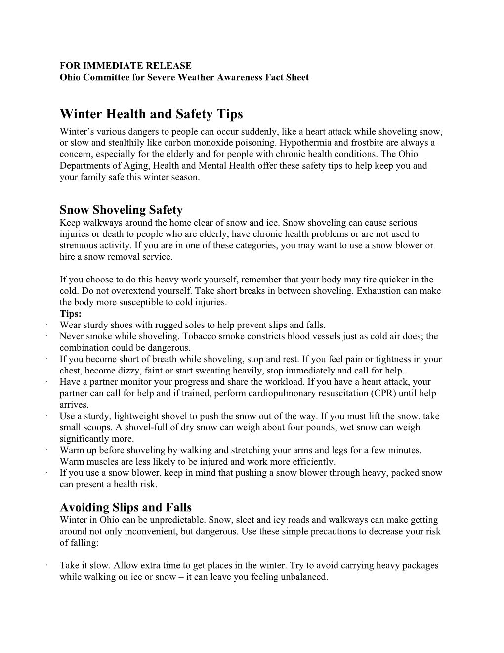 Winter Health and Safety Tips