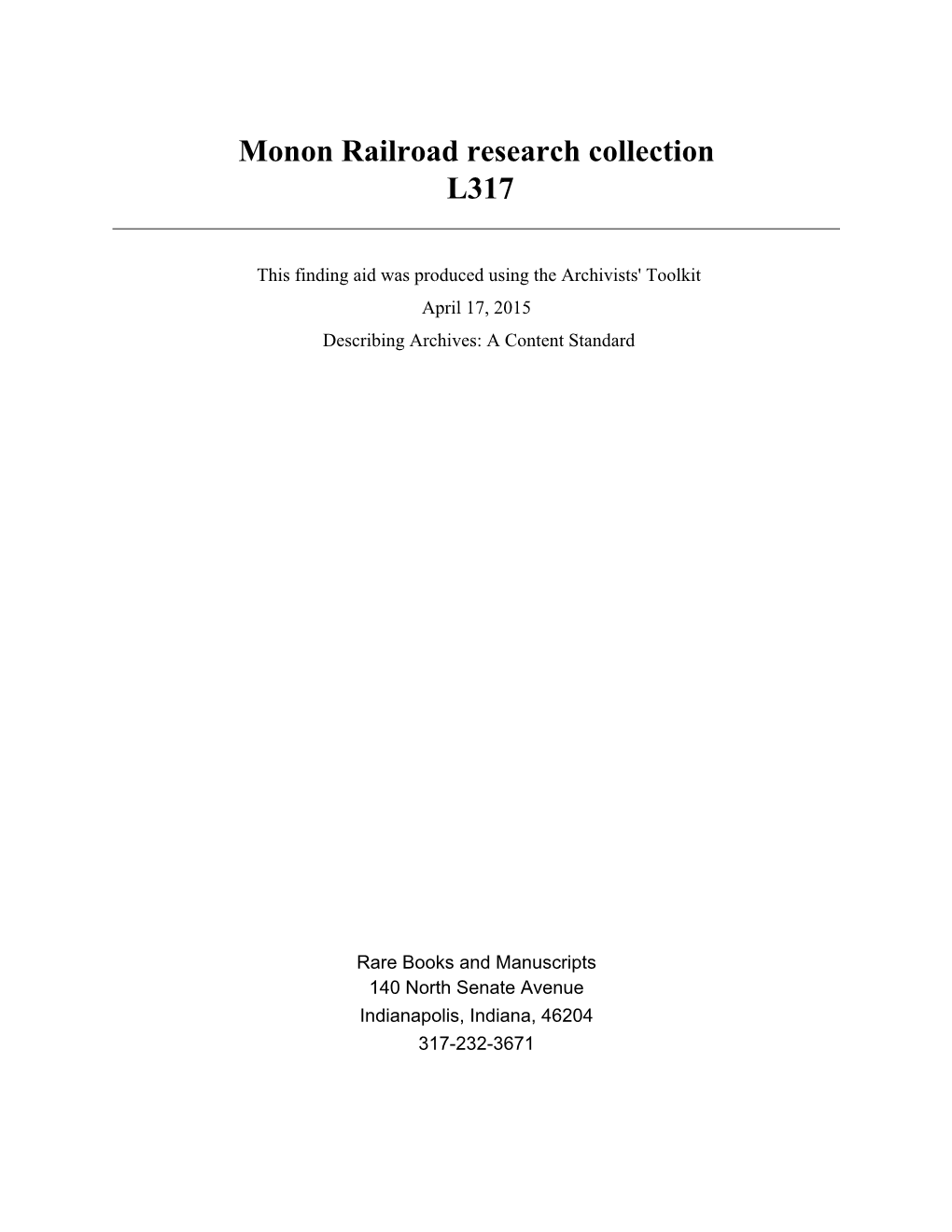 Monon Railroad Research Collection L317