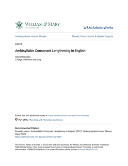 Ambisyllabic Consonant Lengthening in English