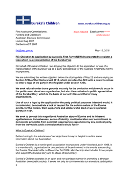 Logo Objection Letter, Australia First Party