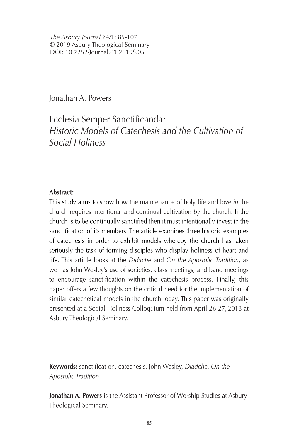 Historic Models of Catechesis and the Cultivation of Social Holiness