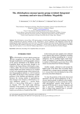 The Allolobophora Sturanyi Species Group Revisited: Integrated Taxonomy and New Taxa (Clitellata: Megadrili)