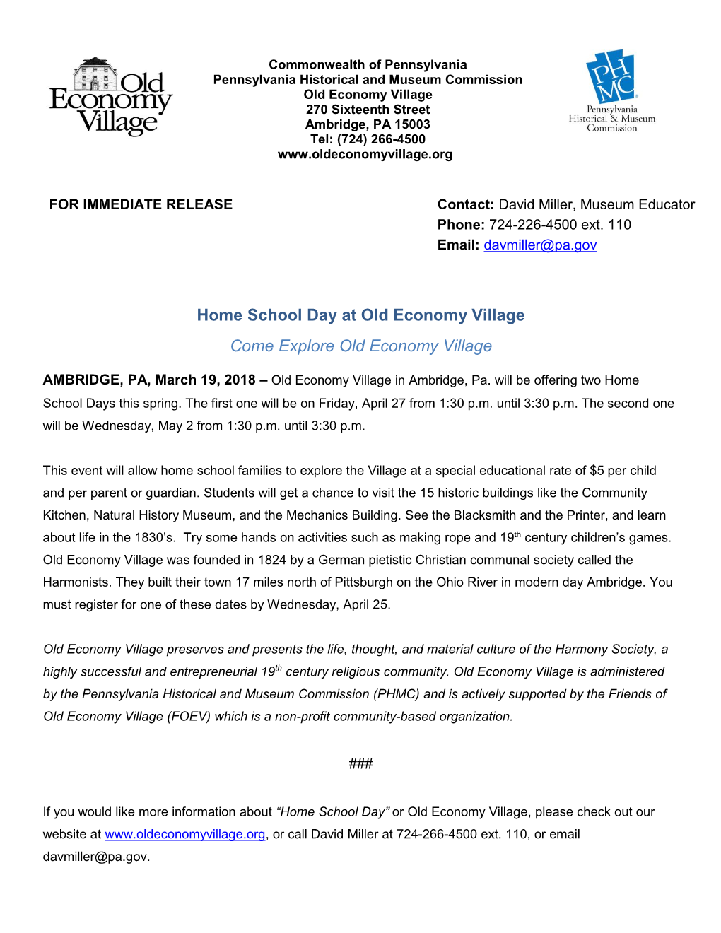 Home School Day Press Release