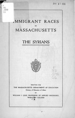 Xmmigrant RACES MASSACHUSETTS the SYRIANS