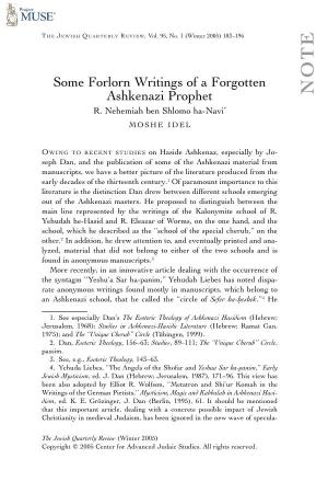 Some Forlorn Writings of a Forgotten Ashkenazi Prophet NOTE R