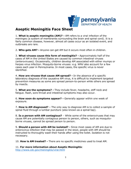 Aseptic Meningitis Face Sheet