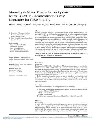 Mortality at Music Festivals: an Update for 2016-2017 – Academic and Grey Literature for Case Finding