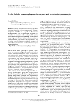 Orbilia Fimicola, a Nematophagous Discomycete and Its Arthrobotrys Anamorph