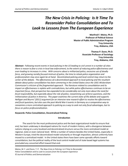 Is It Time to Reconsider Police Consolidation and to Look to Lessons from the European Experience