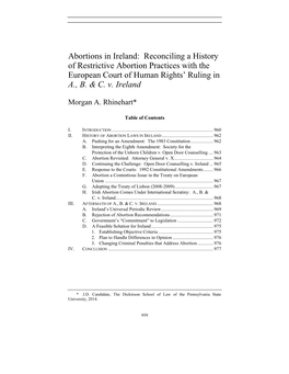 Abortions in Ireland: Reconciling a History of Restrictive Abortion Practices with the European Court of Human Rights’ Ruling in A., B