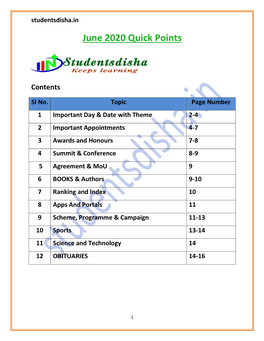 June 2020 Quick Points