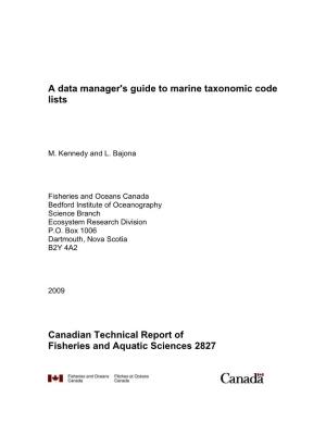 A Data Manager's Guide to Marine Taxonomic Code Lists