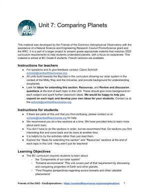 Unit 7: Comparing Planets