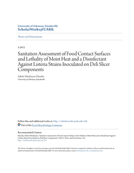 Sanitation Assessment of Food Contact Surfaces and Lethality Of