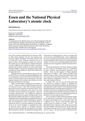 Essen and the National Physical Laboratory's Atomic Clock