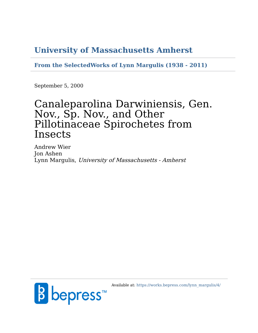 Canaleparolina Darwiniensis, Gen. Nov., Sp. Nov., and Other