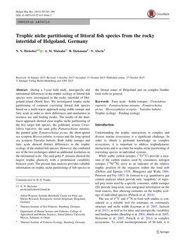 Trophic Niche Partitioning of Littoral Fish Species from the Rocky Intertidal Of