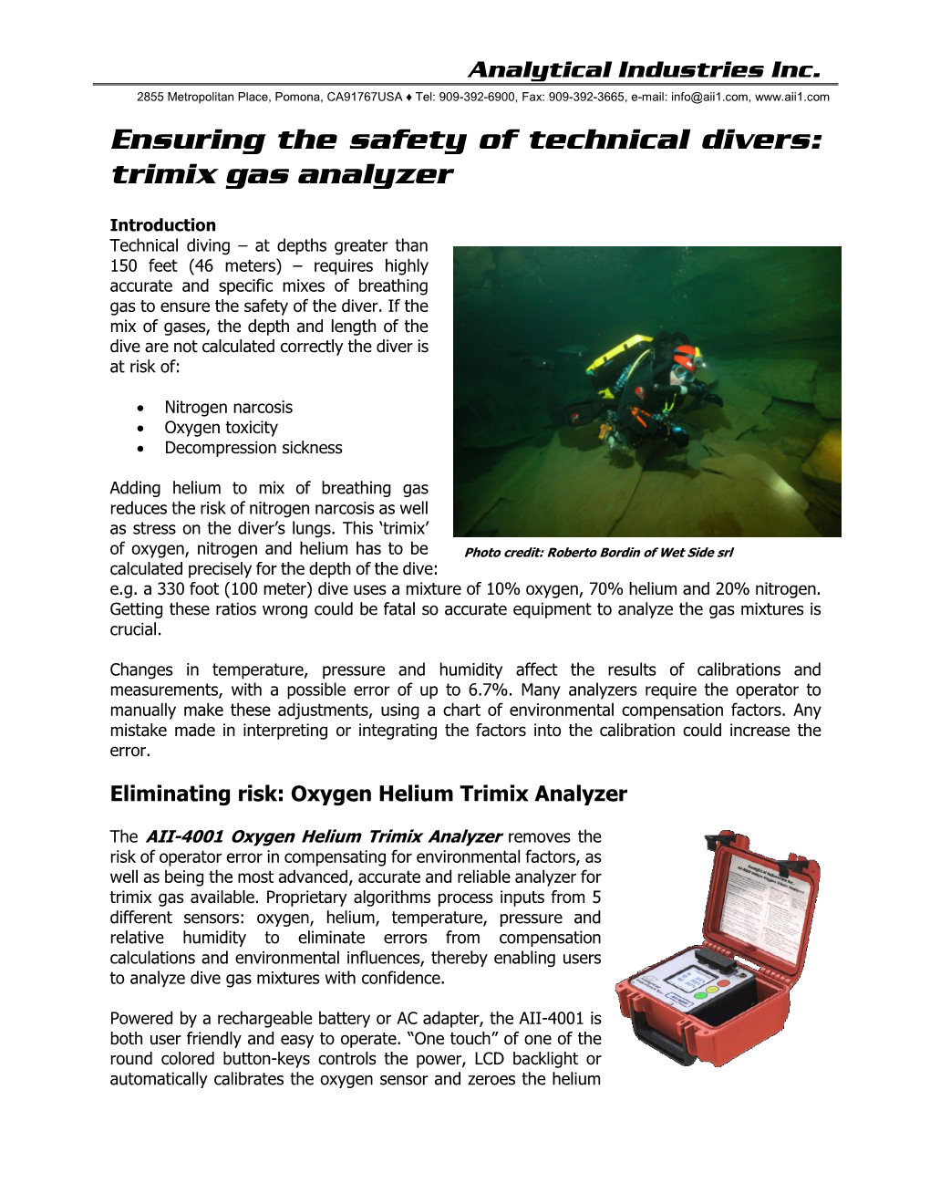 Ensuring the Safety of Technical Divers: Trimix Gas Analyzer